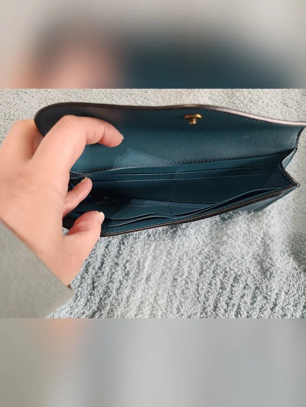Coach Teal Blue Textured Leather Wallet with Gold Accent